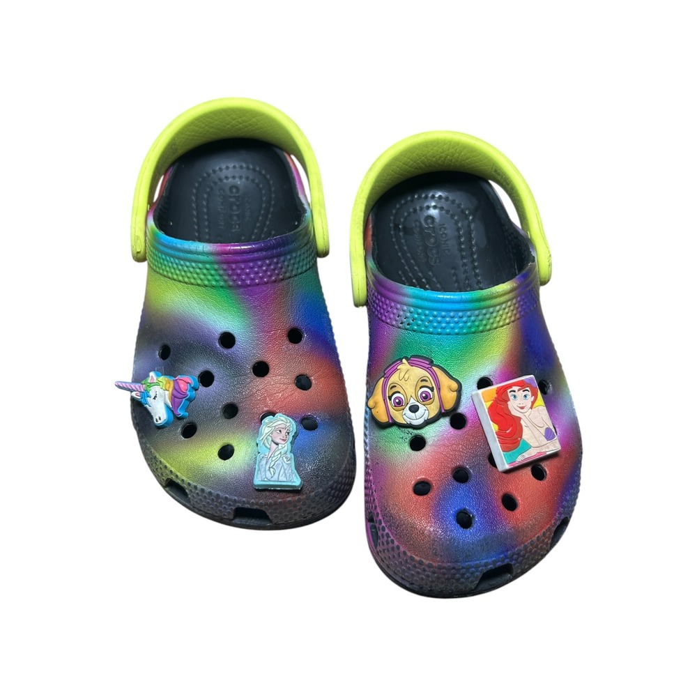 Crocs Classic Clogs Rainbow Tie Dye Galaxy Kids Size C10 with Jibbitz Charms